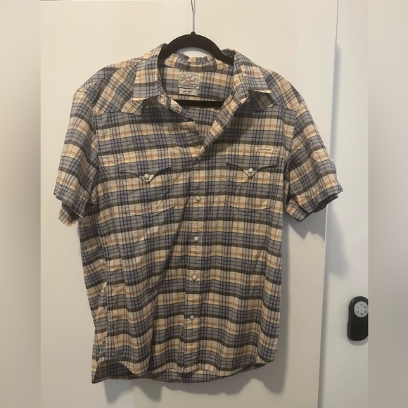 Lucky Brand Western Pearl Snap Shirt Mens L Short Sleeve Plaid - Picture 1 of 3